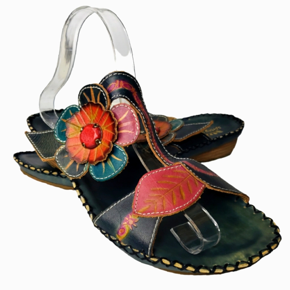 Spring Step Stanwyck Sandals Artsy Floral Motief Boho Hippie Nature Leather 40